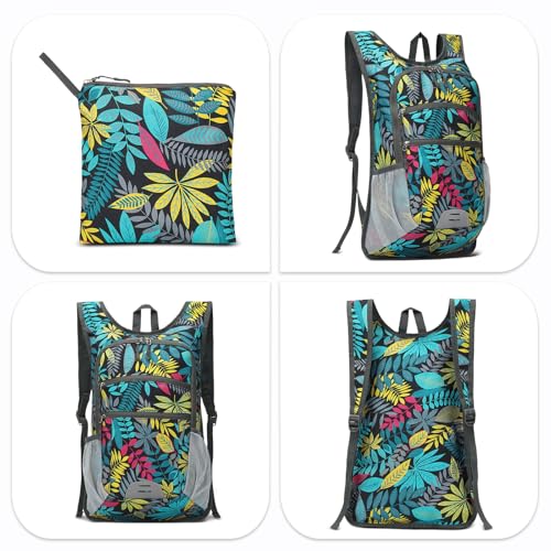 20L Lightweight Hiking Daypack, Foldable Travel Packable Backpack for Men Women for Cycling Camping Outdoor (Leaf Print) - color: Leaf Print
