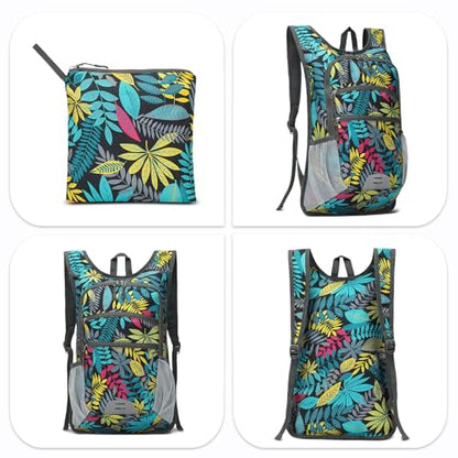 20L Lightweight Hiking Daypack, Foldable Travel Packable Backpack for Men Women for Cycling Camping Outdoor (Leaf Print) - color: Leaf Print