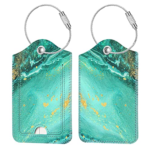 Fintie Luggage Tags, Privacy Cover ID Label with Stainless Steel Loop and Address Card for Travel Bag Suitcase, Aqua Wave (2 Piece) - color: Aqua Wave