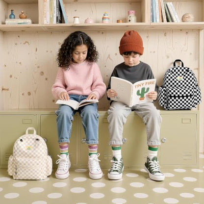 STEAMEDBUN Kids Backpack for Boys Girls 5-8, 15inch Girls Boys Backpacks Kindergarten - color: Black Checkerboard, size: SMALL-15"H(fit folder)
