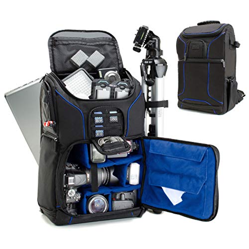 USA Gear Camera Backpack for Photographers DSLR/SLR/Mirrorless Camera Bag with Laptop Slot, Rain Cover, Tripod Holder - color: Blue