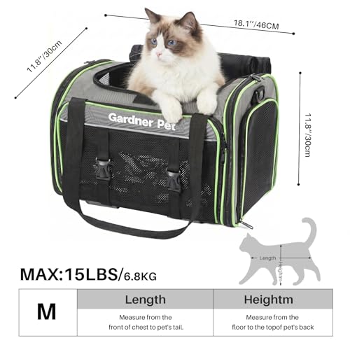 Gardner Pet Expandable Cat Carrier Airline Approved (18x12x12 in), 2-Side Square Extension Pet Travel Carrier for Medium Cats up to 15 lbs, Mesh Soft-Sided Cat Carrier Bag - color: Grand Edition (18"x 12"x 12")