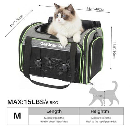 Gardner Pet Expandable Cat Carrier Airline Approved (18x12x12 in), 2-Side Square Extension Pet Travel Carrier for Medium Cats up to 15 lbs, Mesh Soft-Sided Cat Carrier Bag - color: Grand Edition (18"x 12"x 12")