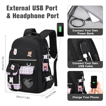 ACESAK Backpack for Girls - Bookbag Backpacks Schoolbag for Girls Kids Teen Women Casual Travel Daypacks - School Bag Elementary Middle School College Cute Backpack with Lunch Box (Black Purple) - color: Black Purple