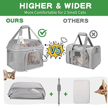 Large Cat Carrier for 2 Cats, Soft Side Pet Carrier for Cats Small Dog, Collapsible Travel Dog Carrier Bag TSA Airline Approved Dog Carrier Backpack,Grey