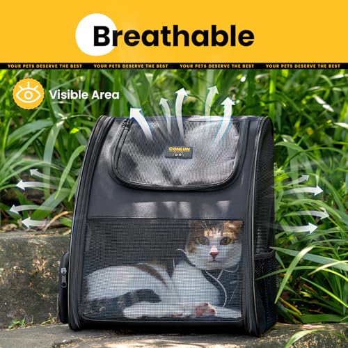Conlun Cat Backpack Carrier for Small Dogs and Cats Fit Up to 15 Lbs,Small Dog Backpack, Foldable with 3-Side Mesh Windows, Pet Carrier for Travel & Hiking Friendly，Black - color: Black