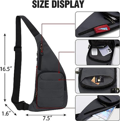 Peicees Water-resist Sling Bag Crossbody Bag for Men Slim Chest Backpack Man Purse Small Shoulder Bag for Travel Hiking - color: Z-black