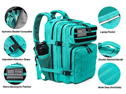 LHI Military Tactical Backpack for Men and Women 45L Army 3 Days Assault Pack Bag Large Rucksack with Molle System - Lake Blue - color: 1.4 Lake Blue