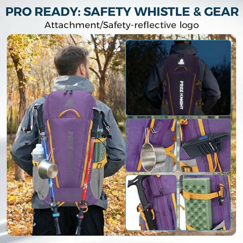 Bseash 45L Waterproof Hiking Camping Backpack with Rain Cover, Outdoor Sport Travel Bag Daypack for Climbing Skiing Cycling (Purple) - color: Purple
