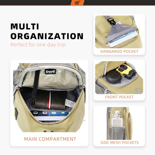 SKYSPER Sling Bag RFID Crossbody Sling Backpack Cross Body Shoulder Bag Travel Hiking Daypack for Women Men(Khaki) - color: Khaki
