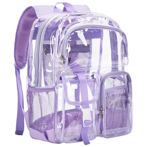 Vorspack Clear Backpack for School - Heavy Duty Transparent Bookbag for Girls Boys Large See Through backpacks for Work, College, Travel - Purple - color: Purple, size: Large