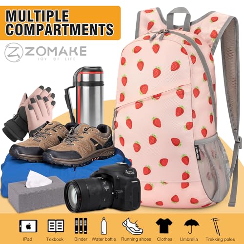 ZOMAKE Lightweight Packable Backpack 20L,Foldable Backpacks Small Daypack for Hiking Water Resistant Day Bag for Travel(Strawberry Print) - color: Strawberry Print