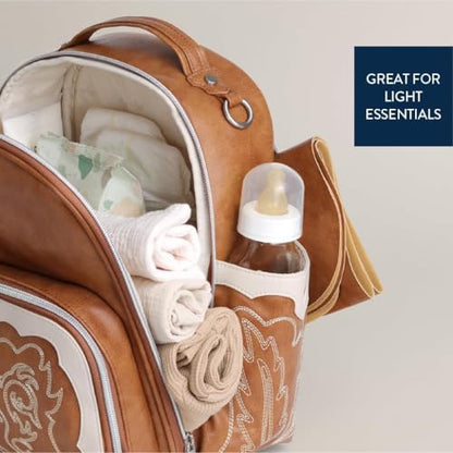 Itzy Ritzy Mini Diaper Bag Backpack – Chic, Compact Mini Plus Backpack with Changing Pad, 10 Pockets (6 Internal, 4 External), Grab-Top Handle & Rubber Feet (Saddle) - color: Saddle
