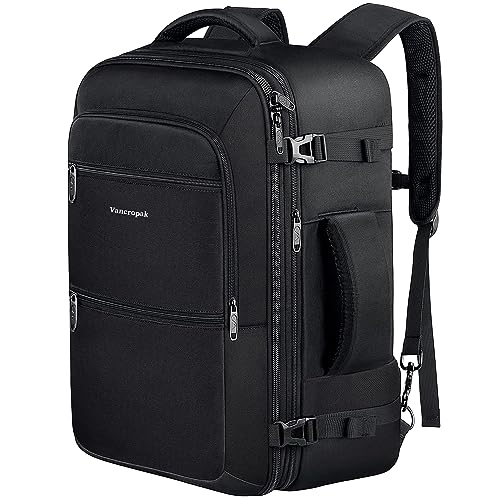 Vancropak Carry On Backpack, 45L Expandable Extra Large Travel Backpack, Flight Approved Water Resistant Luggage Suitcase Daypack, Lightweight Business Overnight Weekender Bag for Men & Women, Black - color: A-black, size: XX-Large