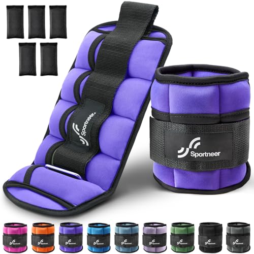 Sportneer Adjustable Ankle Weights for Women and Men 7 lbs/Pair Adjustable Leg Weights with Secure Straps, Strength Training Weighted for Yoga, Walking, Running, Aerobics, Gym, Physical Therapy - color: Purple