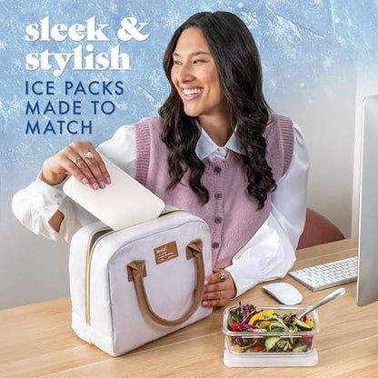 Cool Coolers by Fit & Fresh 4 Pack XL Slim Ice Packs, Quick Freeze Space Saving Reusable Ice Packs for Lunch Boxes or Coolers - color: Ivory (4 Pack)