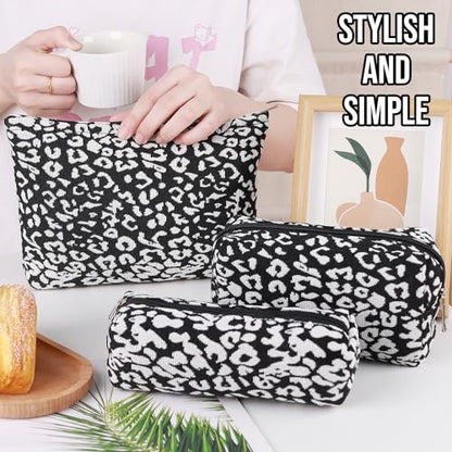 3 Pcs Makeup Bag Cosmetic Bag Set for Girls Women Travel Organizer Bathroom Toiletry Pouch Large Capacity Storage Bag (Black-2) - color: Black-2