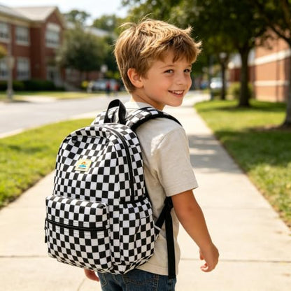 STEAMEDBUN Kids Backpack for Boys Girls 5-8, 15inch Girls Boys Backpacks Kindergarten - color: Black Checkerboard, size: SMALL-15"H(fit folder)