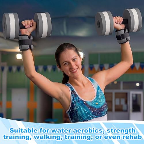 Hollowfly Water Aerobics Set, 4 Piece Pool Exercise Kit (2 Aquatic Dumbbells + 2 Ankle/wrist Weights), EVA Foam, Low-impact Workout - color: Grey, size: 1lb