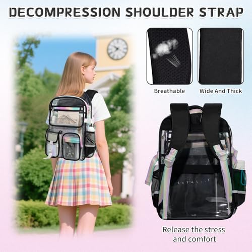 Clear Backpacks for School, Clear Backpack Heavy Duty Stadium Approved, TPU Waterproof See Through Backpack with Reflective Strips, Large clear Backbag for Travel, Work, Concerts, Girls & Boys