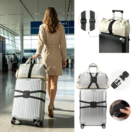 Multi Use Strong Adjustable Luggage Connector Straps for Suitcases,3 Pack Flexible Luggage Accessories Elastic Fastening Bag Strap (Black-3pcs) - color: Black-3pcs