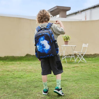 mezhsa Boys Backpack Kids Bookbag Durable Elementary Middle School Bags Soccer 18in (X-Blue) - color: X-blue