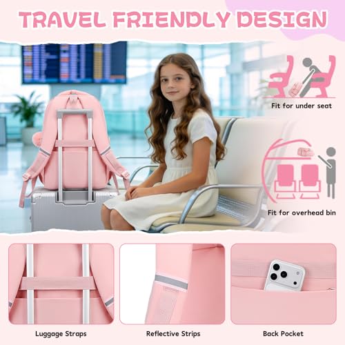 MUSEVOS Girls Backpack, Kids Backpack for Girls, School Bookbag for Teens Age 6-15, Large Capacity Water Resistant Backpack for Elementary to High School, Cute Travel Daypack, Pink 3pcs - color: Pink-3pcs