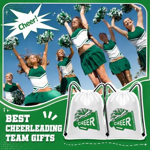 Kacctyen 24 Pcs Cheer Drawstring Backpack Cheer Team Gift Cheerleader Drawstring Gym String Bag Sports Party Favor Bulk(Green) - color: Green