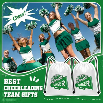 Kacctyen 24 Pcs Cheer Drawstring Backpack Cheer Team Gift Cheerleader Drawstring Gym String Bag Sports Party Favor Bulk(Green) - color: Green