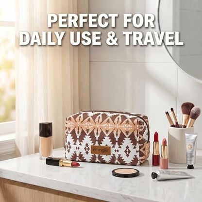 Montana West X Wrangler Travel Makeup Bag Waterproof Cosmetic Bag Portable Makeup Pouch for Women Large Toiletry Bag - color: Coffee