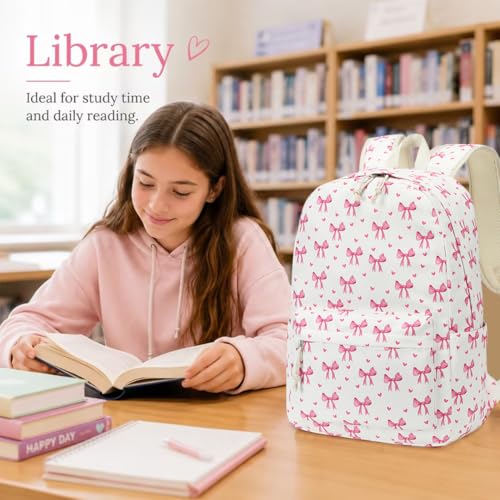 LOIDOU Girls Backpack for Kids Cute School Bookbag - color: Bow Beige 215, size: L-17"