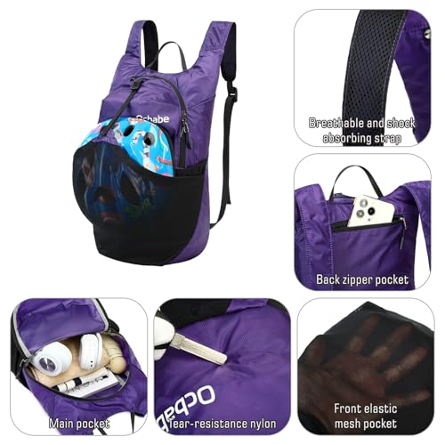 Ultra Lightweight Foldable Backpack,Water Resistant Small Packable Hiking Daypack Outdoor Camping Travel Bag - color: Purple, size: 15l