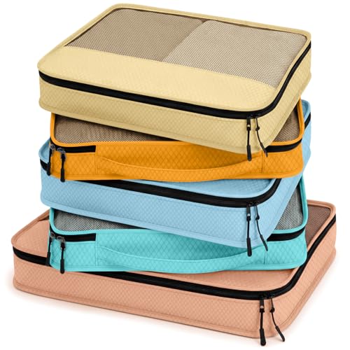 5 Pcs Packing Cubes for Suitcase Large Travel Cubes Carry on Luggage Organizer Bags for Clothes Accessories(Mixed,Pastel) - color: Pastel, size: Mixed
