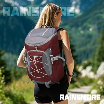 RAINSMORE Foldable Hiking Backpack for Women Men Packable Camping Backpack 40L Waterproof Hiking Daypack Bag Lightweight Collapsible Daypack for Travel Trekking Mountaineering Large Capacity Red - color: Dark Red and Grey
