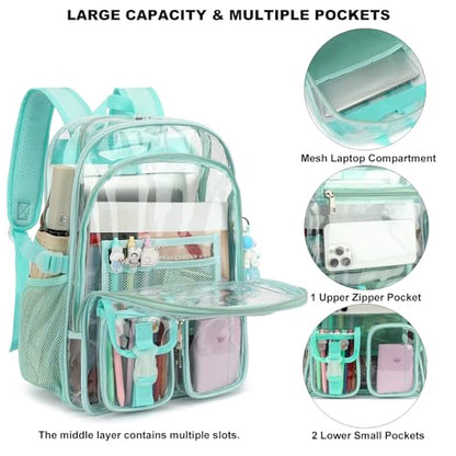 Clear Backpack Heavy Duty Transparent Backpacks Stadium Approved for School Work Sport Travel (Green) - color: Green
