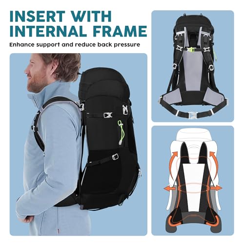N NEVO RHINO Internal Frame Hiking Backpack 50/60/65/70/80L, Mountain Climbing Camping Backpack Daypack Waterproof Rain Cover | Mountain Climbing - color: 02 Black, size: 45+5L