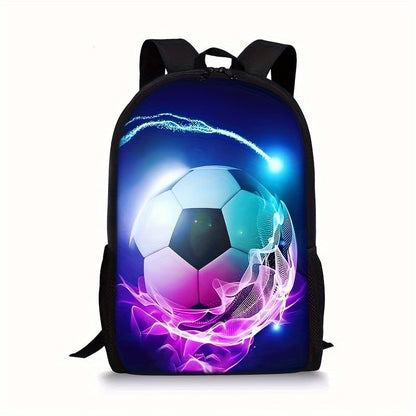 3PCS Soccer Backpack Set, 16" Lightweight Football Daypack, Soccer Ball Print Casual Laptop Backpack for Travel Camping Work (style-2) - color: Style-2