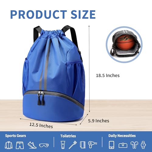 JELUTAR Drawstring Backpack Gym Bag with Shoes Compartment, Blue - color: Blue, size: Large