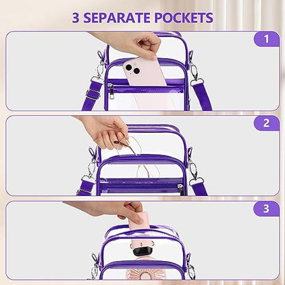 Blvornl Clear Crossbody Bag with Adjustable Shoulder Strap, Stadium Approved PVC Purse Bag, Messenger Bag - color: Purple, size: Large