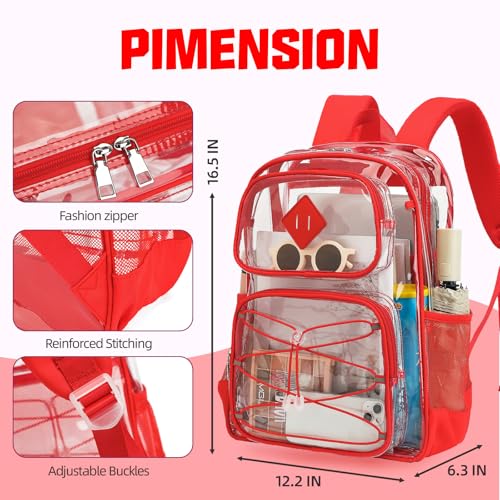 Clear Backpacks for Girls Women, Heavy Duty PVC Transparent Back Pack See Through Boys Kids Clear Bookbags for School Red - color: Red