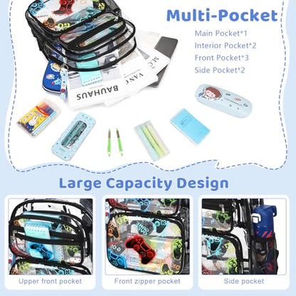 ACESAK Clear Backpack for Boys - 3 Pcs Game Heavy Duty with Lunch Bag - See Through Backpack Clear Bookbag Stadium Approved for Kids Middle High College School Travel (Black Game Console) - color: Black Game Console