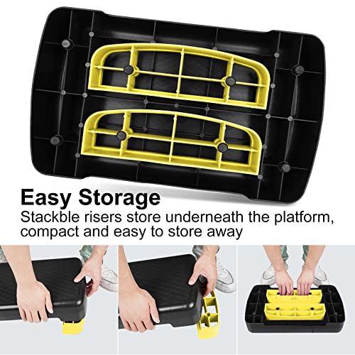 Height-Adjustable 4''-6'' Step Aerobics Platform Fitness Equipment Stepper Trainer Exercise Step Platform with 2 Riser