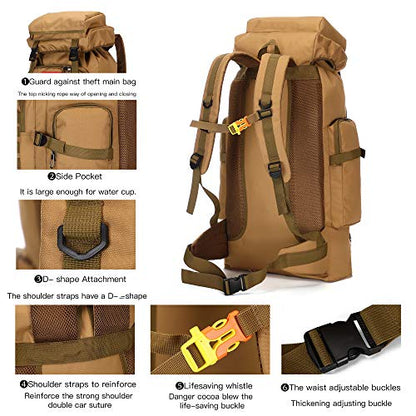 King'sGuard 70L Camping Hiking Backpack for Men Women Large Military Tactical Backpack Molle Rucksack Backpack for Outdoor - color: Khaki