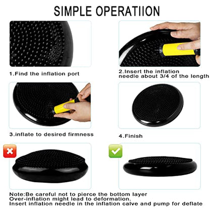 Wobble Cushion, Balance Disc, Wiggle Seat, Balance Pads for Physical Therapy, Stability Disc, Wobble Board for Dogs, Office, Sensory Kids, Classroom with Spiky Massage Ball - color: Black
