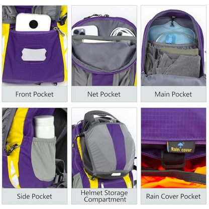 Bike Backpack With Rain-Cover, Mountain Biking Backpacks, Lightweight Packable Daypack Waterproof For Travel, Small Backpack For Bicycle Riding,Hiking,Camping (Purple) - color: Purple