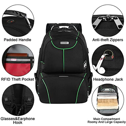 VECKUSON Laptop Backpack, 15.6 Inches, Green, Unisex, Waterproof, USB Charging Port, Insulated, TSA Approved, Anti-Theft, Durable Polyester Nylon Fabric - color: Green