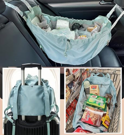 Tote Bag Large Capacity Lightweight Backpack with 15 Pockets Nylon Shoulder Bag for Car Travel Mother Bag - color: Mint Green