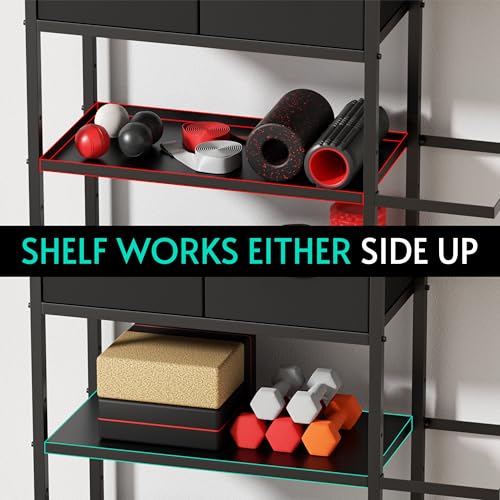 Home Gym Storage Shelf Stand Only, Adjustable Weight Rack for Dumbbells Plus Extra Upper Drawer, for Weight, Mat and Workout Equipment, Large Capacity Gym Organizer with 4-Tier, Easy-assembly