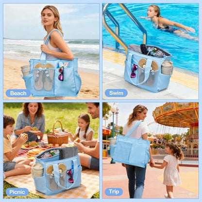 Odoland Soft Cooler Bag – Leakproof Insulated, Collapsible for Beach, Camping - color: Light Blue
