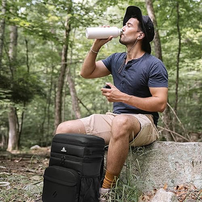 Laripwit Picnic Backpack Cooler Bag - 54 Cans Black Insulated Leak-Proof Lunch Backpack With Cooler Compartment, Large Double Deck Soft Bag for Beach, Camping, Travel - color: Black
